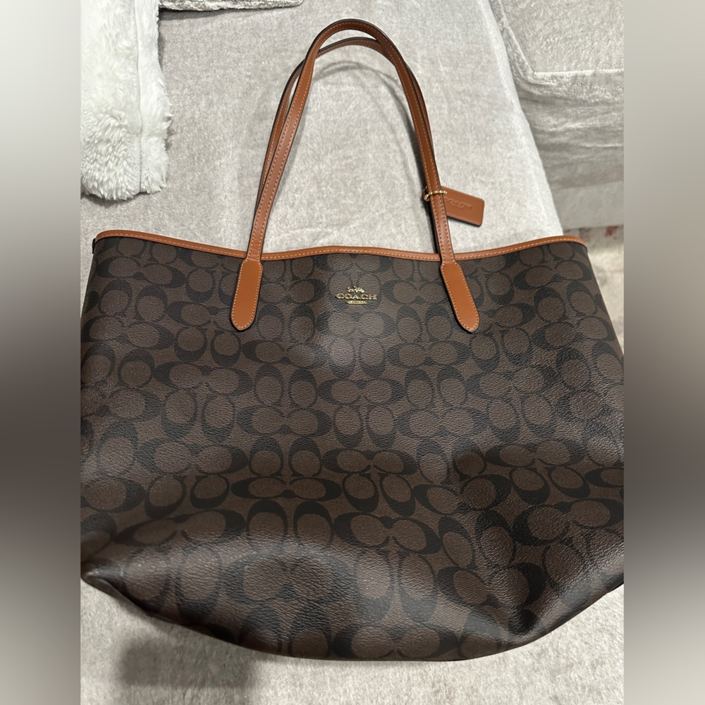 Coach Dark Brown and Tan Signature Tote